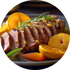 Duck Breast stewed strawberry and pear